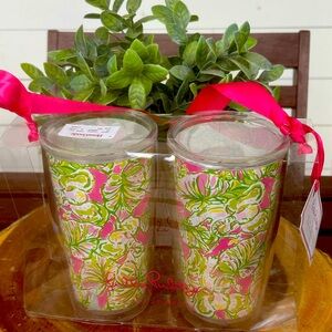 Set of 2 acrylic Lilly Pulitzer double walled tropical tumblers, new with tags!